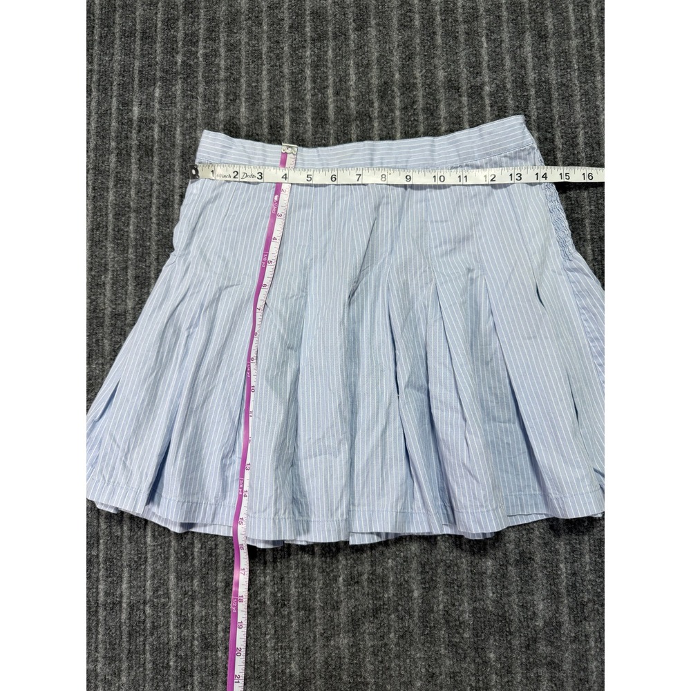 Japna Pinstripe Pleated Mini Skirt Womens M Smocked Back 100% Cotton Preppy - Picture 4 of 4